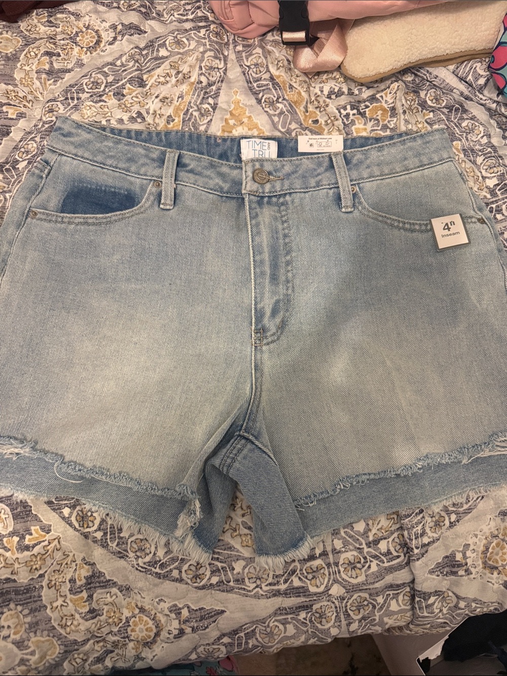 Time and Tru Light Blue Frayed Hem Denim Shorts